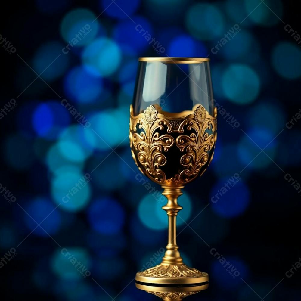 Imagem De Alta Resolução Uma Taça De Vinho Dourada Majestosa E Elegante, Com Design Intrincado, Superfície Polida E Brilhante. O Fundo Preto Oferece Alto Contraste. Qualidade Comercial Para Cartaz De Culto De Santa Ceia