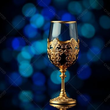 Imagem De Alta Resolução Uma Taça De Vinho Dourada Majestosa E Elegante, Com Design Intrincado, Superfície Polida E Brilhante. O Fundo Preto Oferece Alto Contraste. Qualidade Comercial Para Cartaz De Culto De Santa Ceia