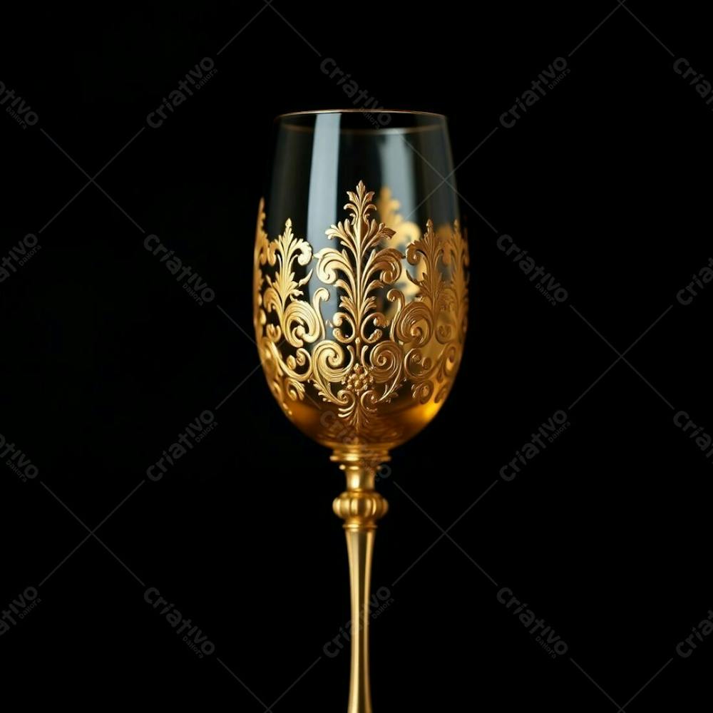 Imagem De Alta Resolução Uma Taça De Vinho Dourada Majestosa E Elegante, Com Design Intrincado, Superfície Polida E Brilhante. O Fundo Preto Oferece Alto Contraste. Qualidade Comercial Para Cartaz De Culto De Santa Ceia