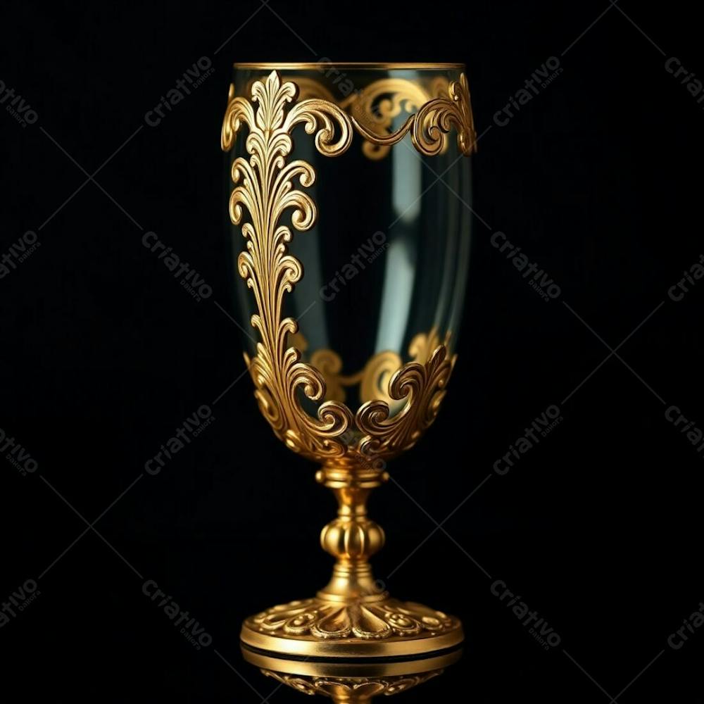 Imagem De Alta Resolução Uma Taça De Vinho Dourada Majestosa E Elegante, Com Design Intrincado, Superfície Polida E Brilhante. O Fundo Preto Oferece Alto Contraste. Qualidade Comercial Para Cartaz De Culto De Santa Ceia