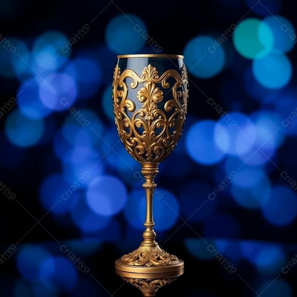 Imagem De Alta Resolução Uma Taça De Vinho Dourada Majestosa E Elegante, Com Design Intrincado, Superfície Polida E Brilhante. O Fundo Preto Oferece Alto Contraste. Qualidade Comercial Para Cartaz De Culto De Santa Ceia