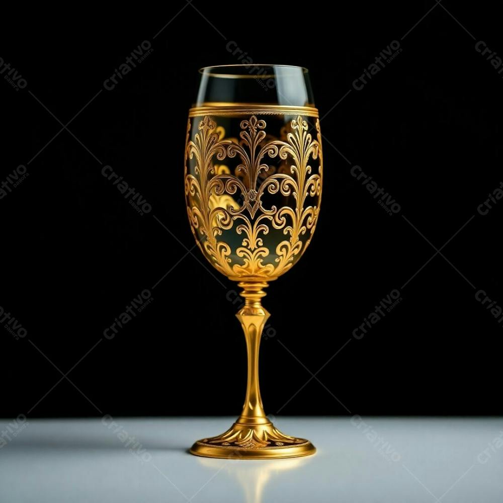 Imagem De Alta Resolução Uma Taça De Vinho Dourada Majestosa E Elegante, Com Design Intrincado, Superfície Polida E Brilhante. O Fundo Preto Oferece Alto Contraste. Qualidade Comercial Para Cartaz De Culto De Santa Ceia