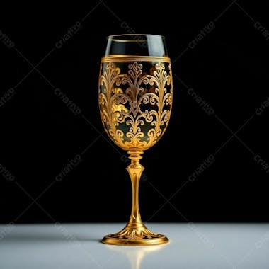 Imagem De Alta Resolução Uma Taça De Vinho Dourada Majestosa E Elegante, Com Design Intrincado, Superfície Polida E Brilhante. O Fundo Preto Oferece Alto Contraste. Qualidade Comercial Para Cartaz De Culto De Santa Ceia