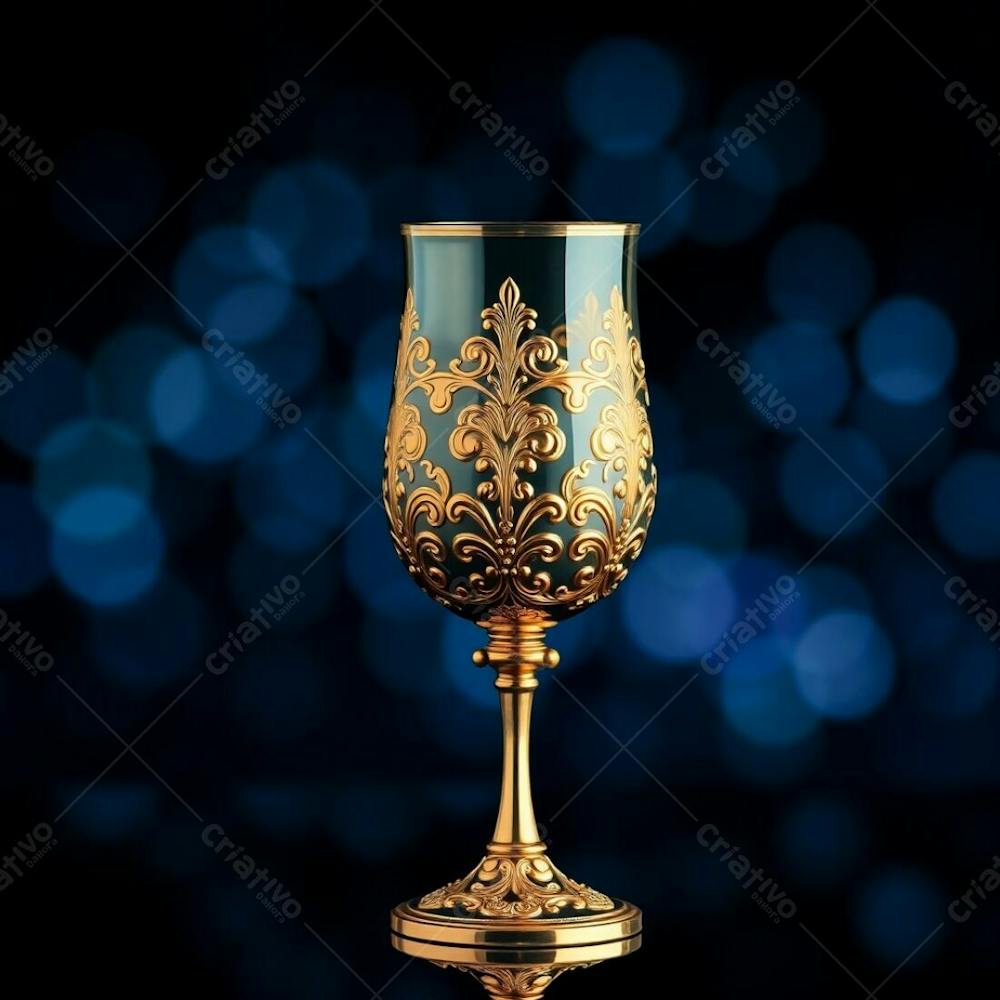 Imagem De Alta Resolução Uma Taça De Vinho Dourada Majestosa E Elegante, Com Design Intrincado, Superfície Polida E Brilhante. O Fundo Preto Oferece Alto Contraste. Qualidade Comercial Para Cartaz De Culto De Santa Ceia