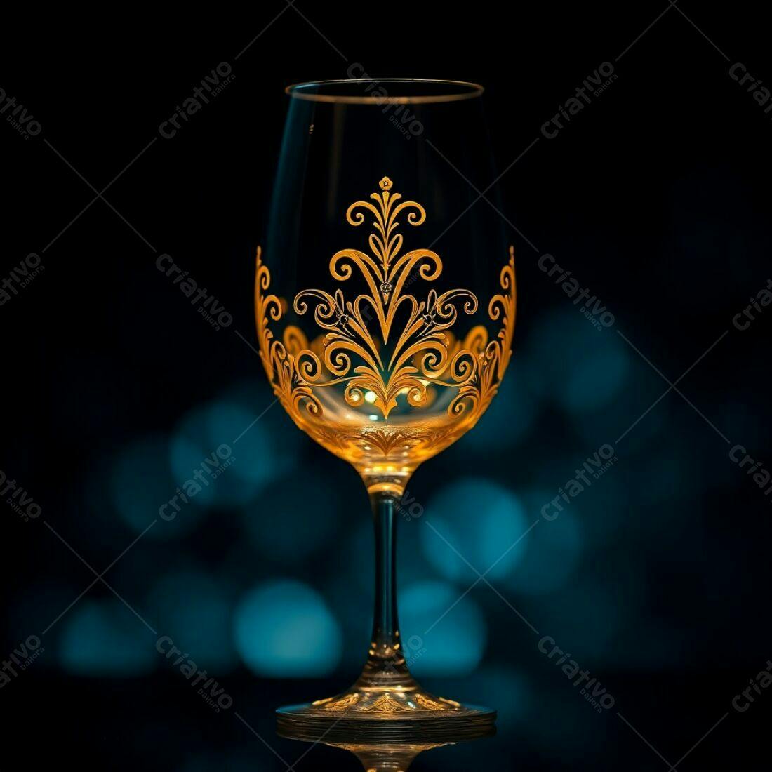Taça de vinho com detalhes dourados