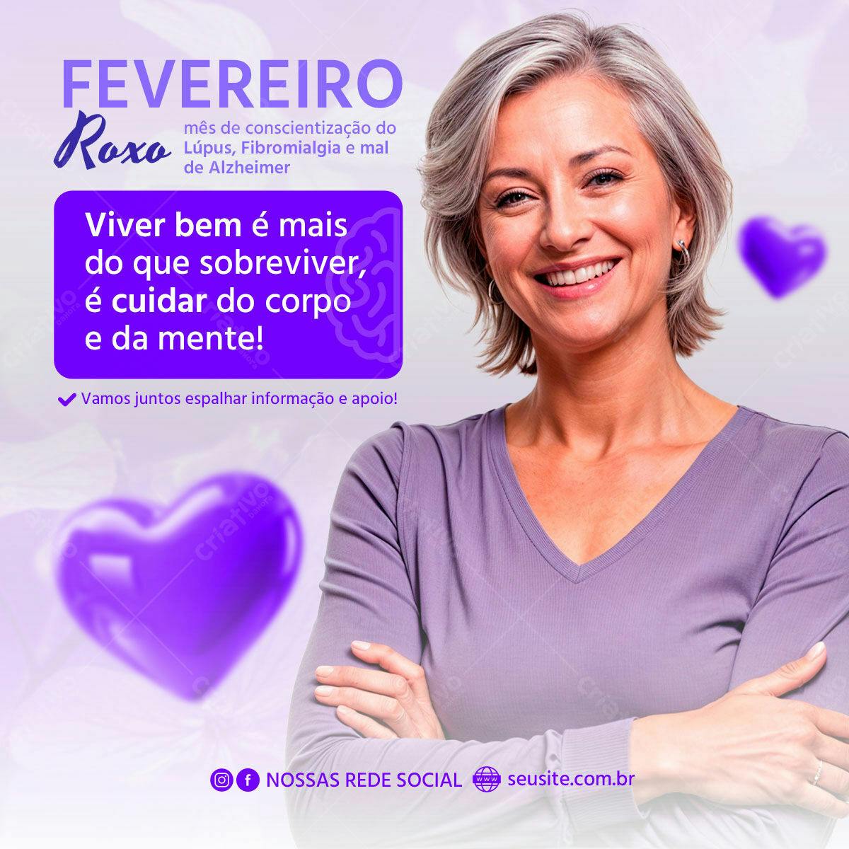 Post para Fevereiro Roxo PSD Editável