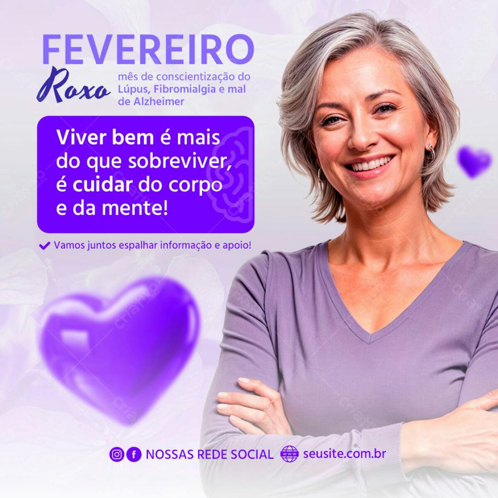 Feed Social Psd Fevereiro Roxo Viver Bem É Mais Do Que Sobreviver, É Cuidar Do Corpо