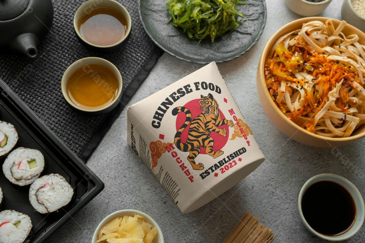 Embalagem para Delivery de Comida Chinesa PSD Editável