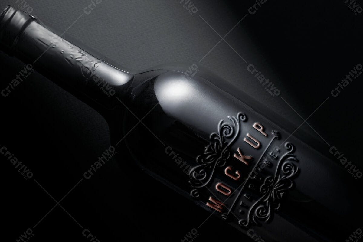Mockup Garrafa de Vinho Preto PSD Editável