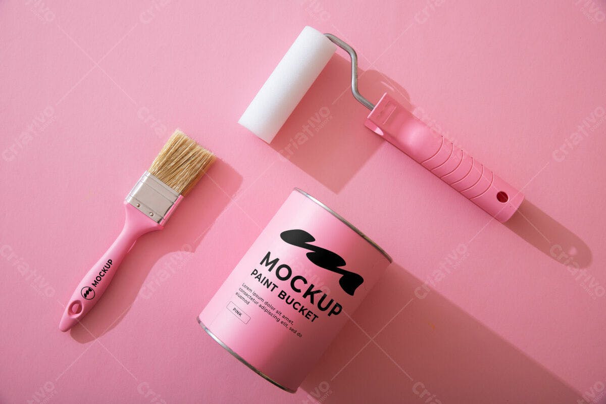 Mockup de Lata de Tinta Rosa PSD Editável
