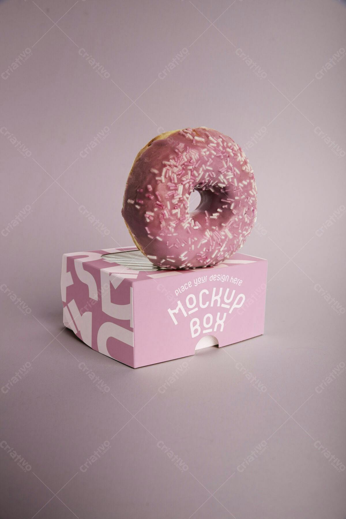 Caixa para Donut Rosa PSD Editável