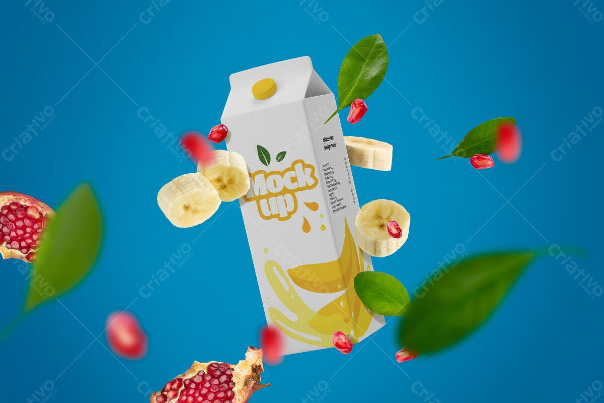 Embalagem para Suco de Banana e Romã PSD Editável