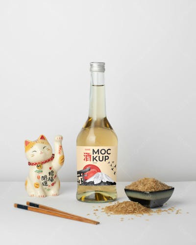 Japanese Sake Bottle With Lucky Cat Figurine