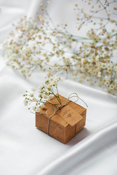 Paper Wrapped Wedding Gift Box With Baby S Breath Flowers