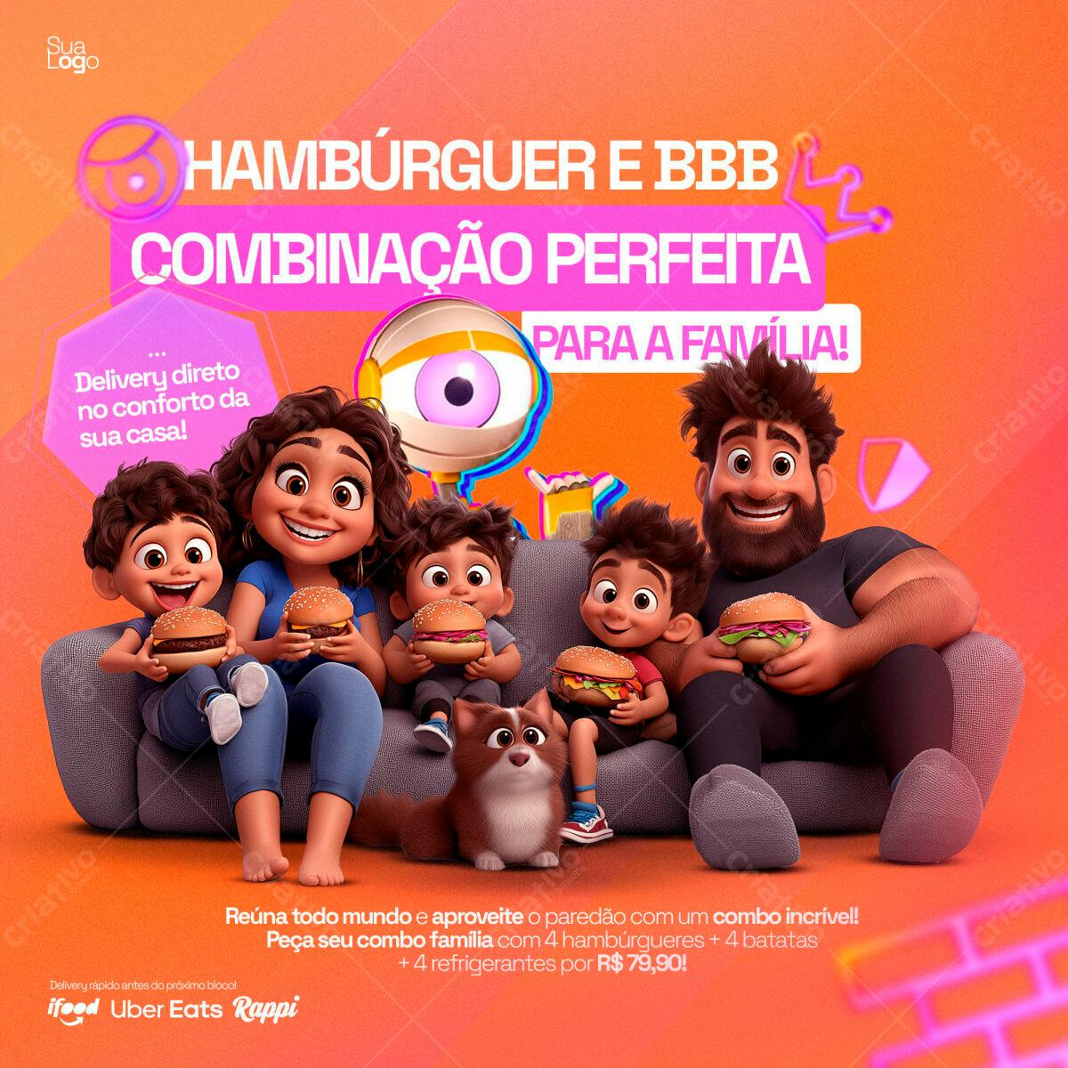 Flyer Família Hambúrguer PSD Editável