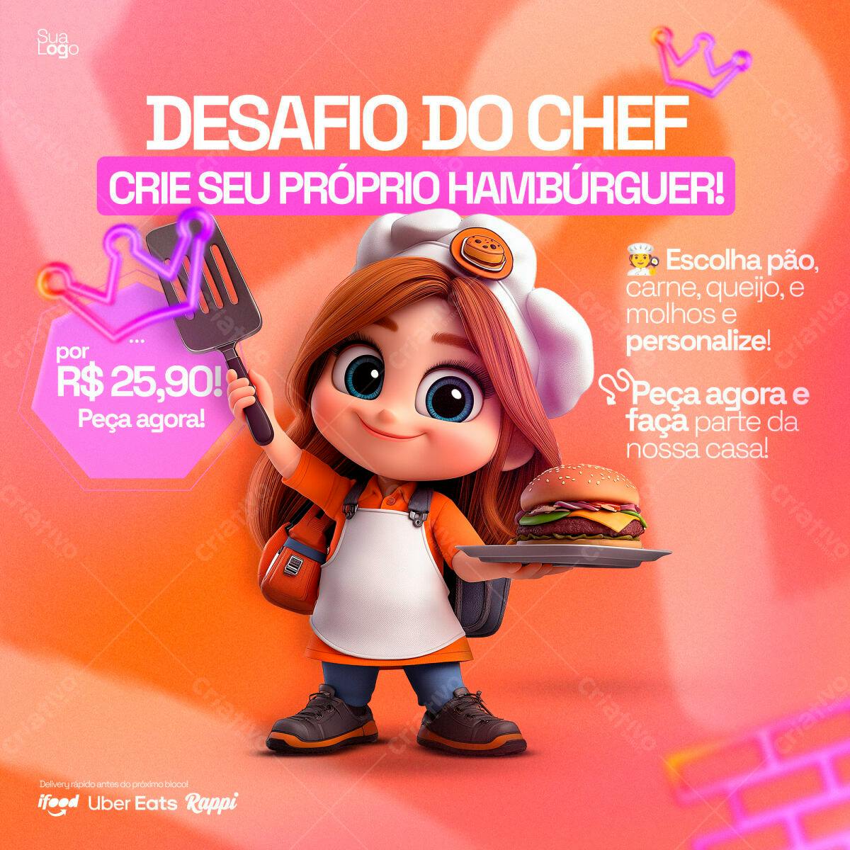 Flyer Desafio do Chef Hambúrguer PSD Editável