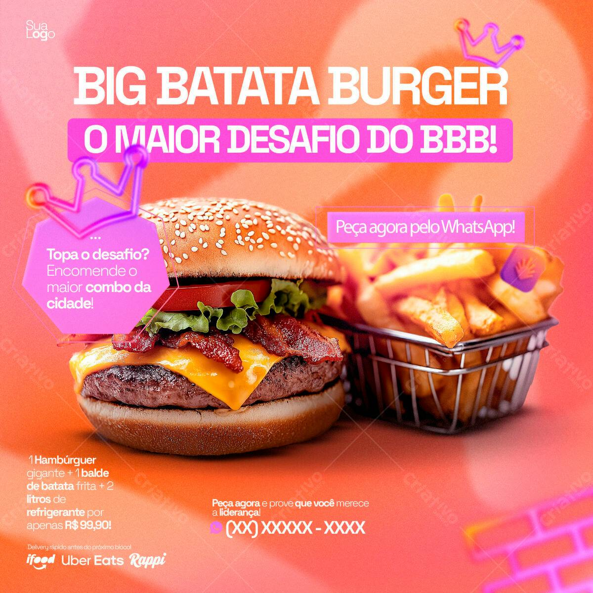 Flyer Big Batata Burger Desafio BBB PSD Editável