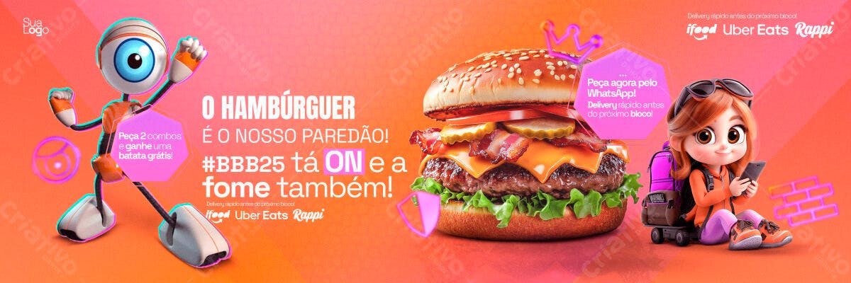 Banner Promocional BBB25 Hambúrguer PSD Editável