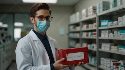 Segurando Um Remédio Na Farmácia