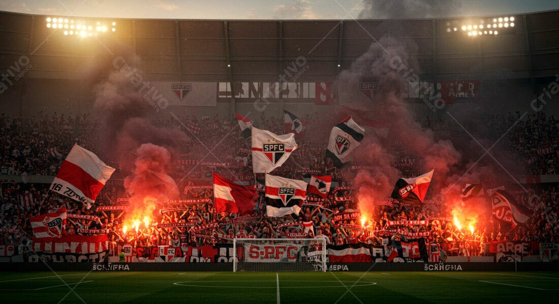 Torcida do São Paulo FC em jogo noturno