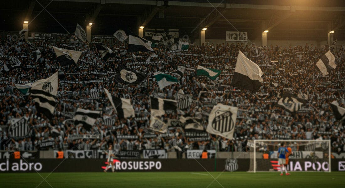 Torcida do Santos em jogo noturno
