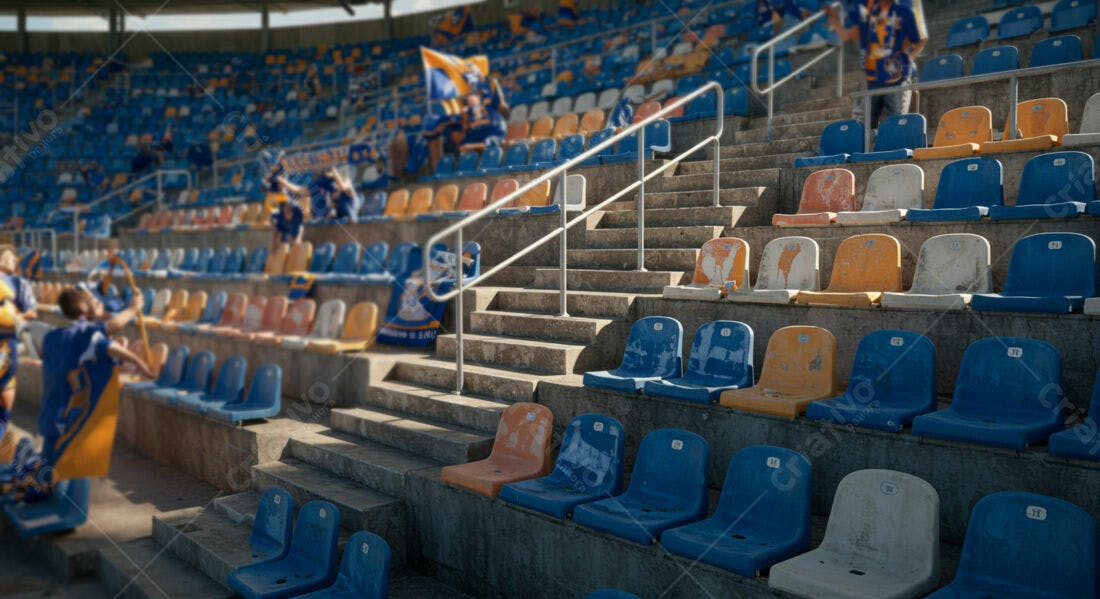 Cadeiras de Estádio Vazias em Dia Ensolarado