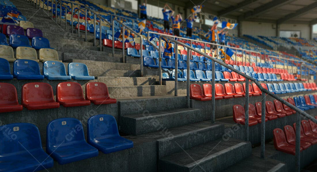 Cadeiras de estádio vazias cores vibrantes