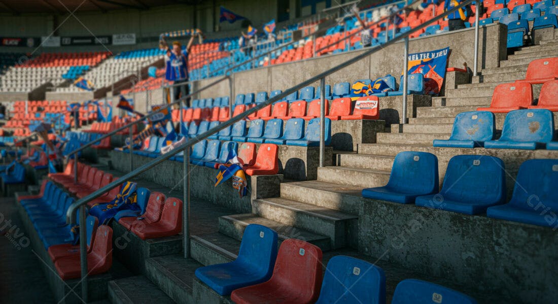 Cadeiras de estádio vazias azul e vermelho