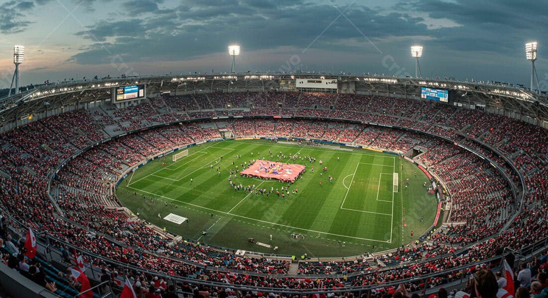 Estádio lotado em jogo noturno