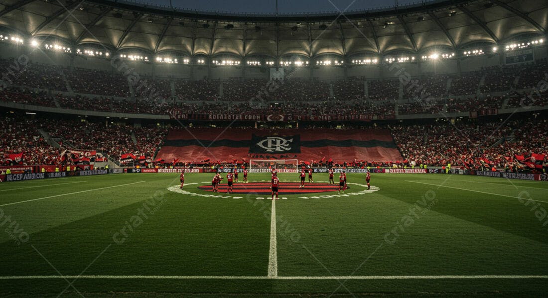 Jogo de futebol noturno estádio lotado