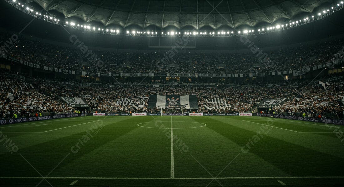 Estádio lotado torcida futebol noturno