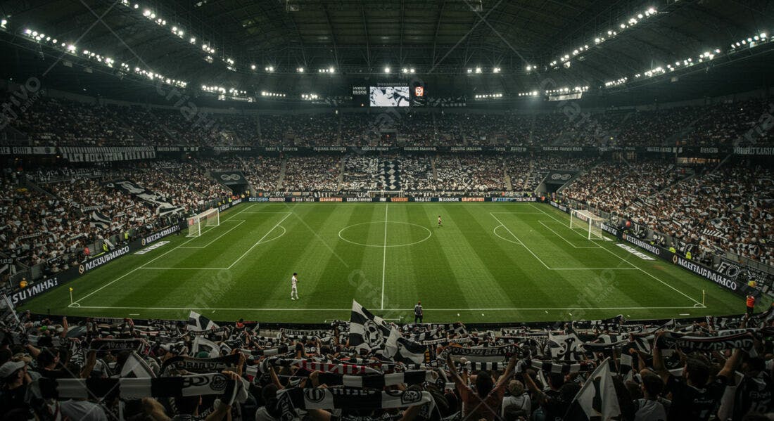 Estádio lotado em jogo noturno