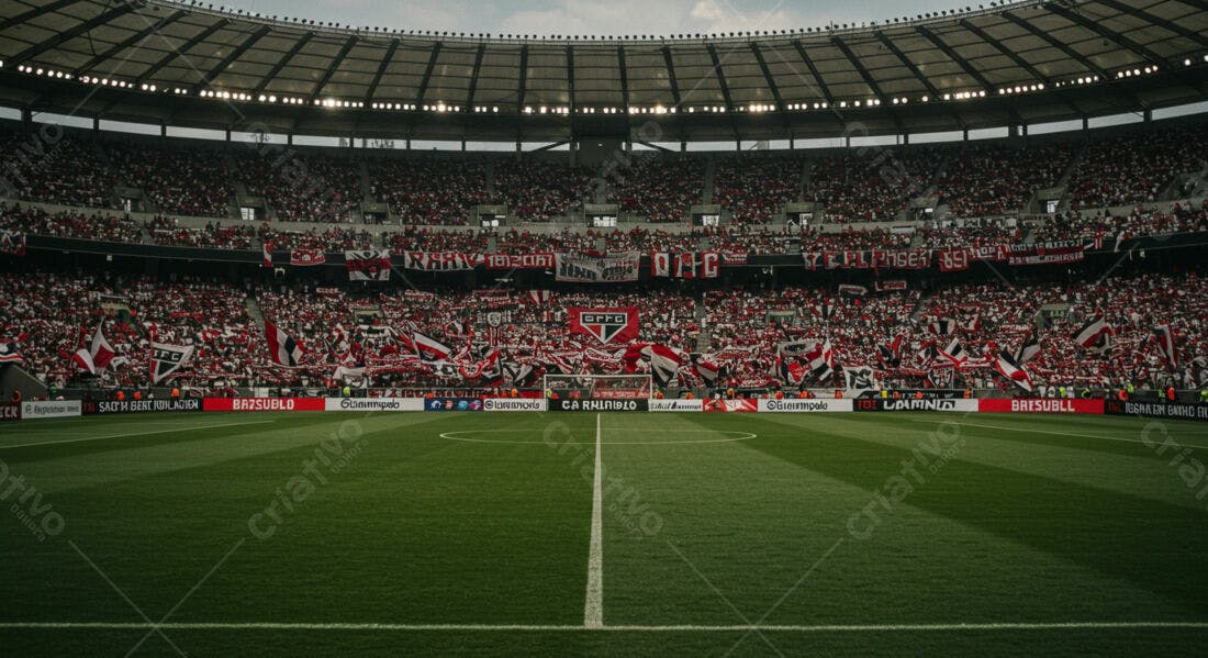 Estádio lotado com torcedores fanáticos em jogo de futebol
