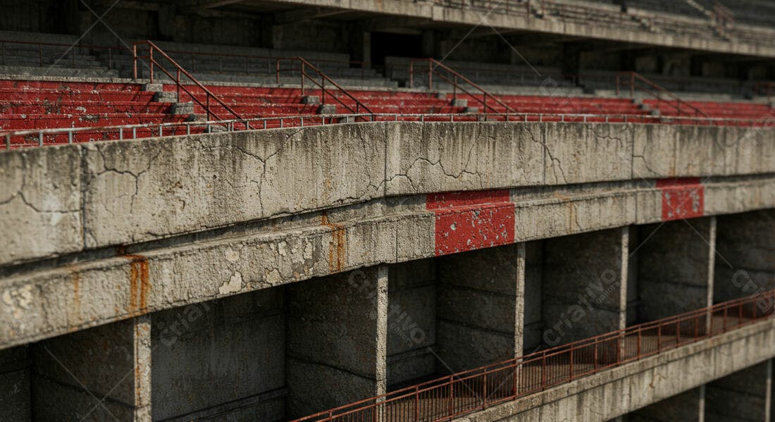Estádio abandonado concreto e vermelho