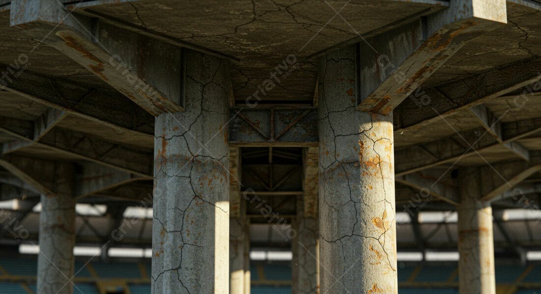 Pilares de concreto rachados estrutura metálica