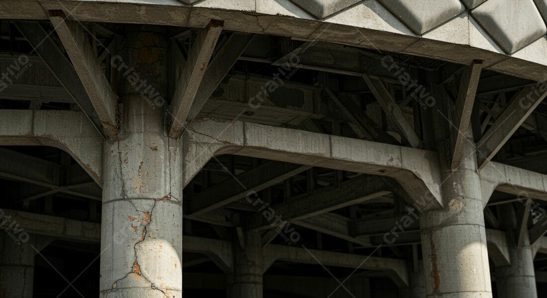 Colunas de concreto rachadas sob estrutura de concreto