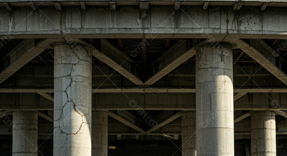 Colunas de concreto rachadas sob ponte
