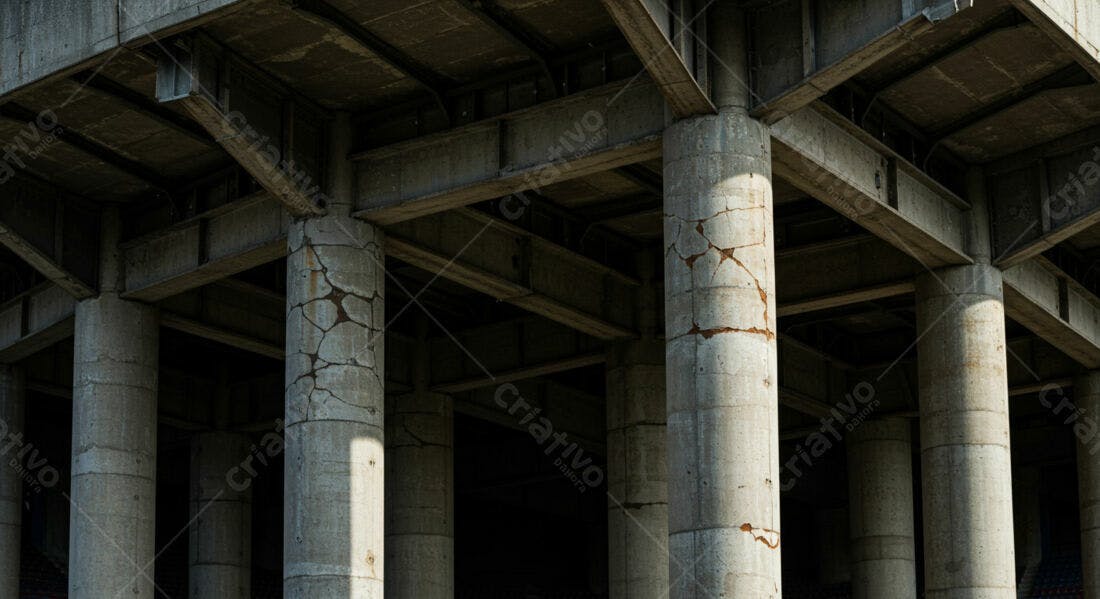 Colunas de concreto rachadas sob estrutura