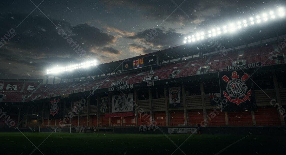 Estádio sob chuva noite jogo futebol