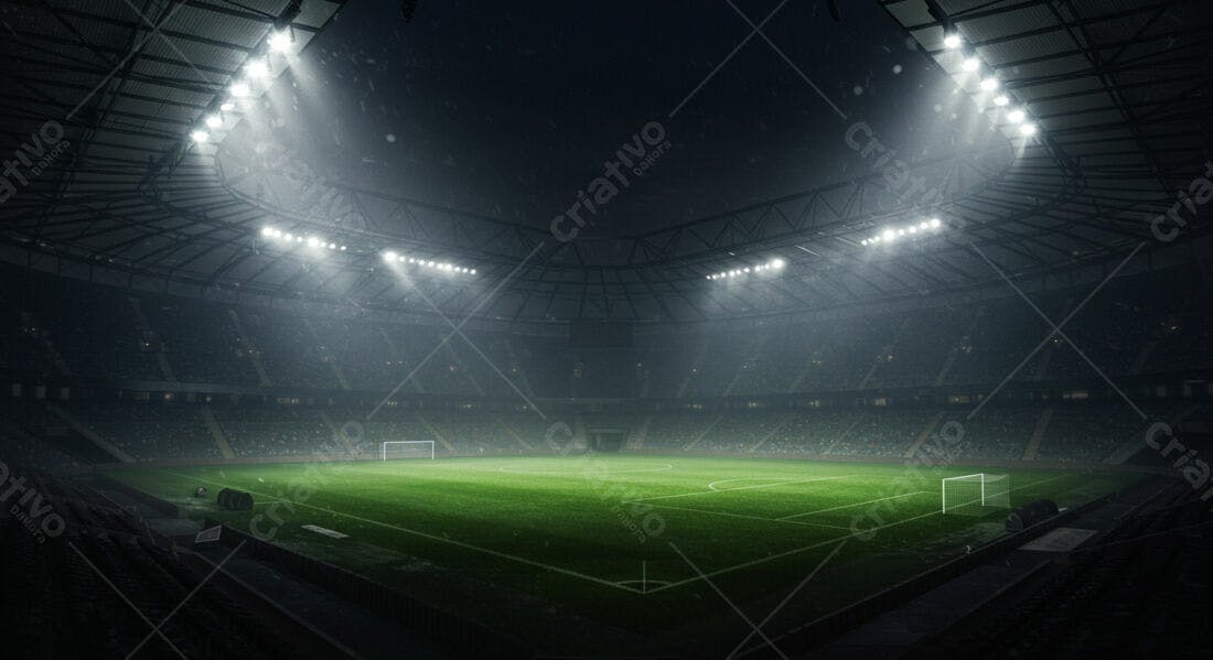 Estádio de futebol noturno iluminado