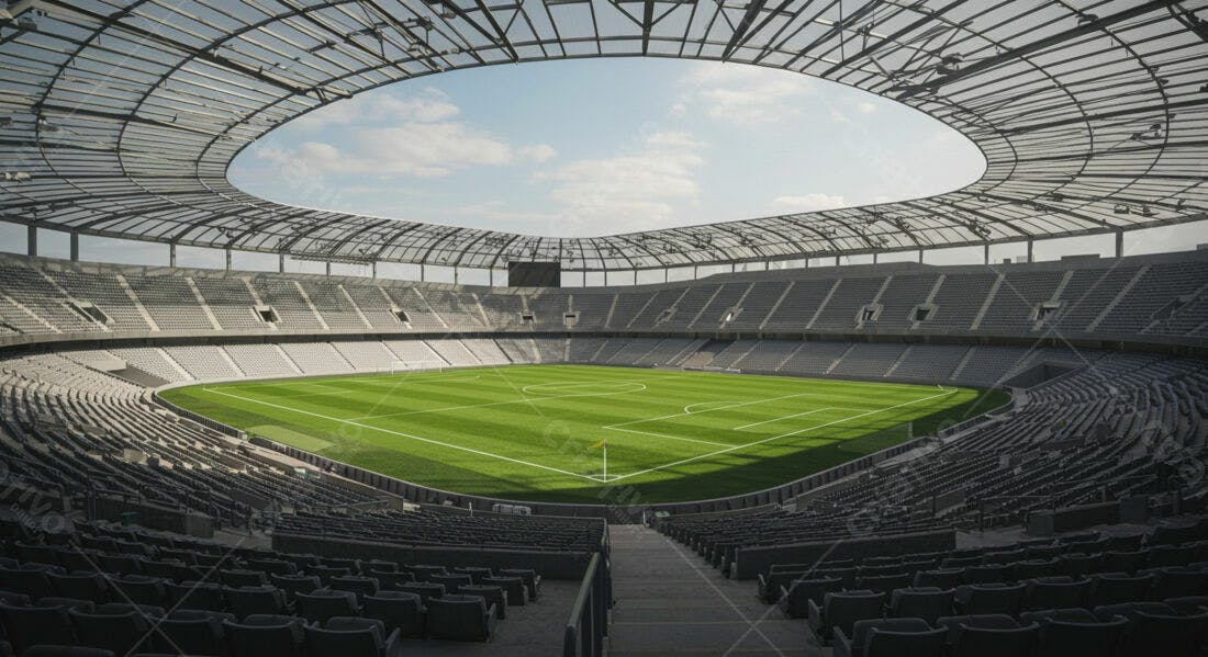 Estádio de futebol vazio dia ensolarado