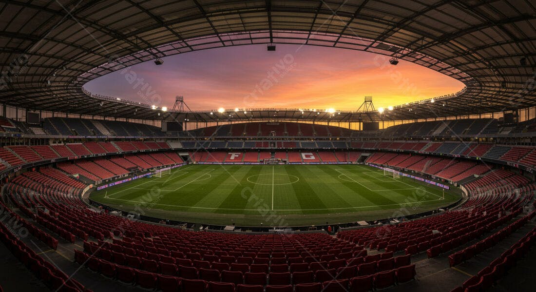 Estádio vazio ao pôr do sol