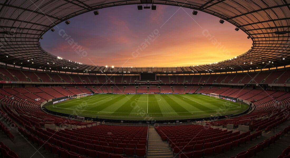 Estádio vazio ao pôr do sol