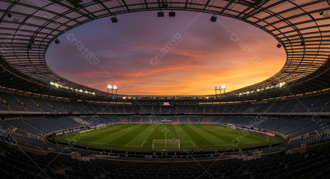 Estádio de futebol ao pôr do sol