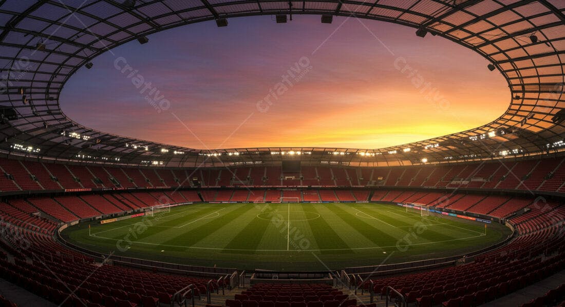 Estádio de futebol ao pôr do sol