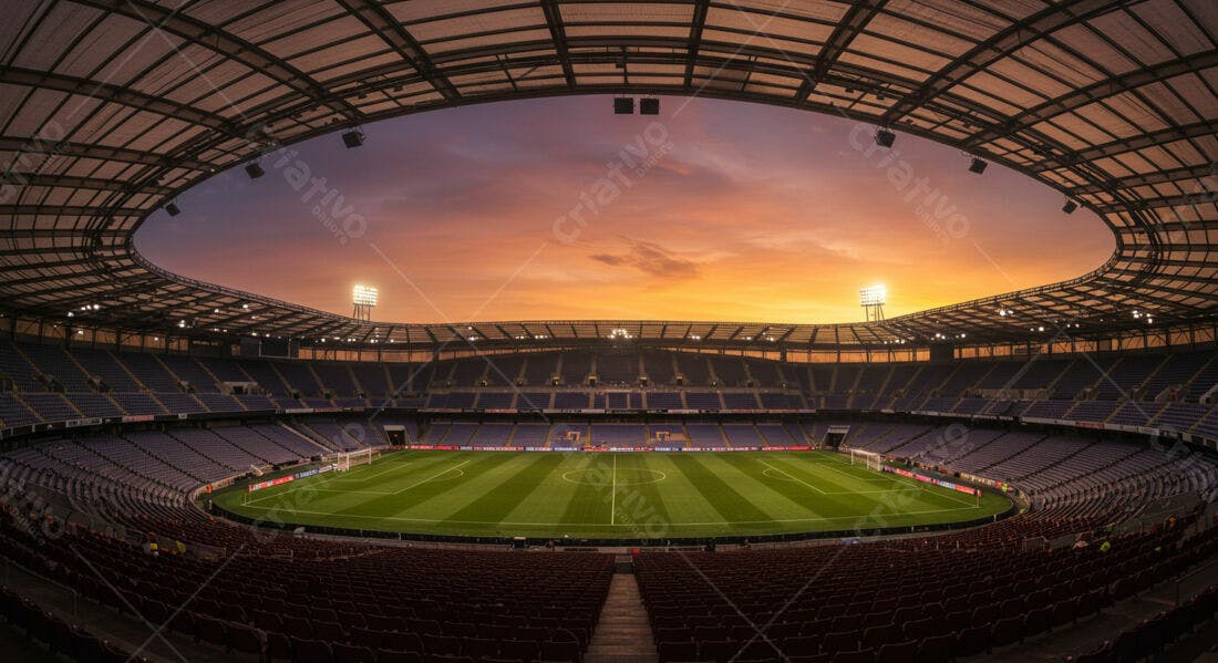 Estádio vazio ao pôr do sol
