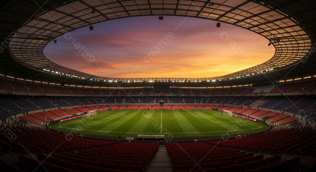 Estádio vazio ao pôr do sol
