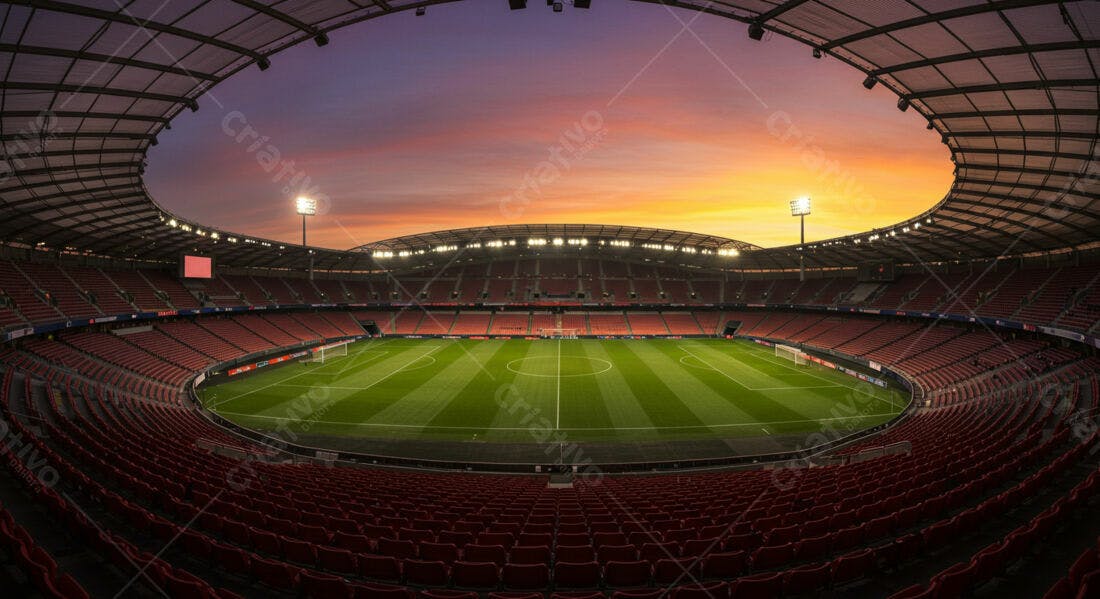 Estádio vazio ao pôr do sol