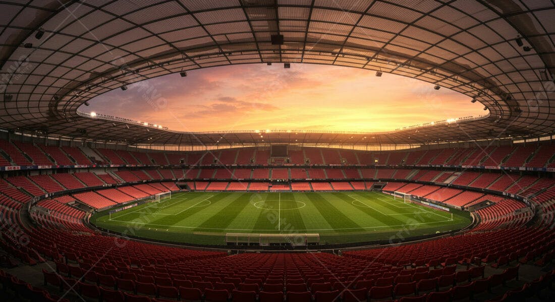 Estádio vazio ao pôr do sol