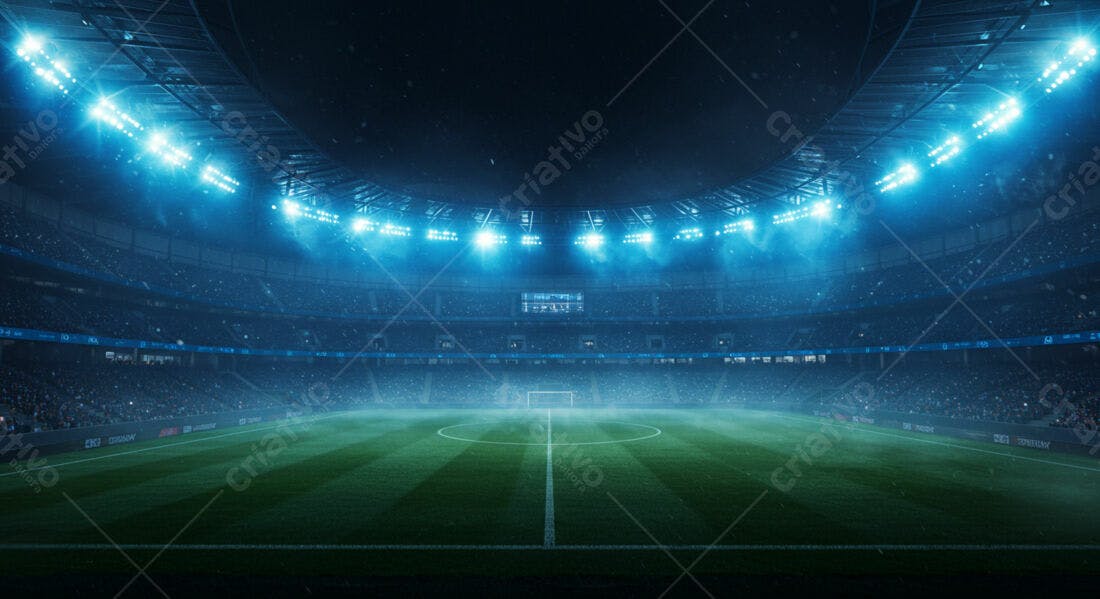 Estádio de futebol noturno iluminado